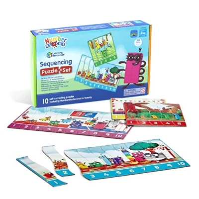 Image of Learning Resources Numberblocks Sequencing Puzzle Set, Jigsaw Puzzle, Maths 10 Double Sided Educational Puzzles in a Box (20 Puzzles), Ages 3+