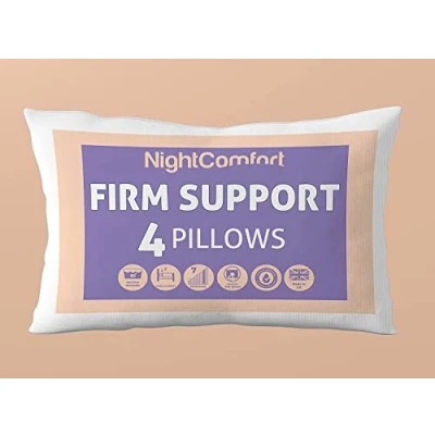 Image of NightComfort Super Firm Supportive Pillow for Side Sleepers, Pack of 4 Hypoallergenic Microfiber with Hollowfibre Filled Pillows