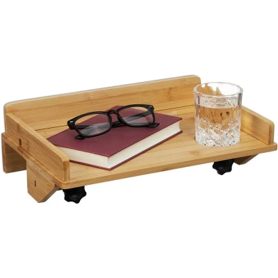 Image of Relaxdays Bedside Table, Mini Tray, Clamp on, for Loft and Bunk Beds, HxWxD: 11.5 x 36 24.5 cm, Bamboo, Natural