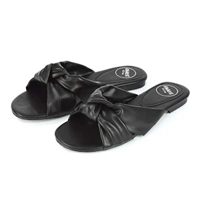 Image of Womens Flat Knot Padded Strap Sandals Ladies Summer Casual Slip On Slider Mule Shoes Size 3 8 Black