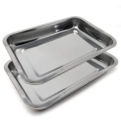 Image of Space Home Set of 2 Deep Stainless Steel Serving Tray Dish/Platter Rectangular 40 x 30 cm
