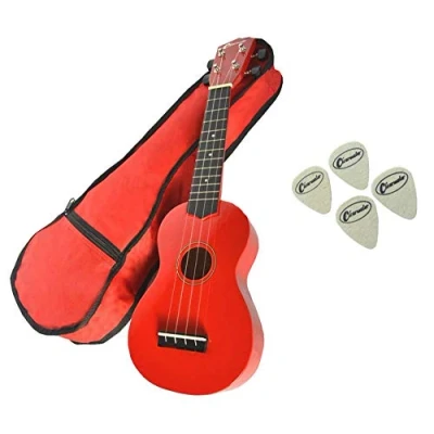 Image of Ukulele Soprano Beginners Pro Uke 21&quot; with Gig Bag 4 Felt Picks in Red by Clearwater