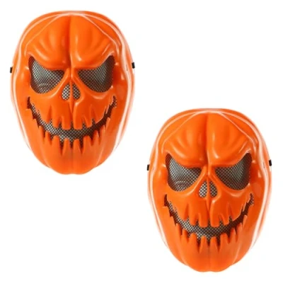 Image of Halloween Mask Pumpkin Head Costume Adult Outfit Scary Spooky Horror Party Face Fancy Dress Cosplay For Men Women (Pack Of 2) (HM20)