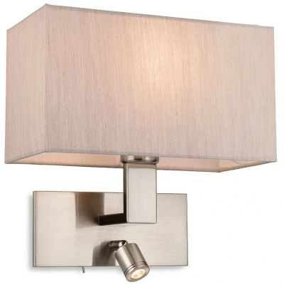 Image of Raffles Wall Lamp with Adjustable Switched Reading Light Brushed Steel Oyster Shade