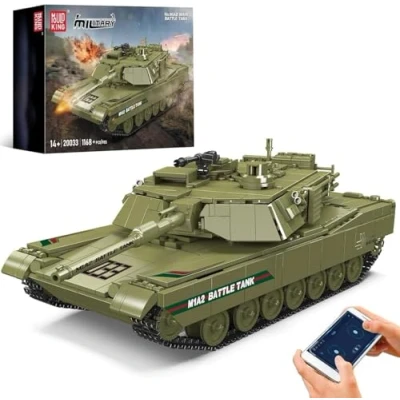 Image of Mould King 20033 Tank Building Blocks Model, Remote Controlled for Adults and Kids, M1A2 Military Battle Toy Kit with Control App Dual (1168+)
