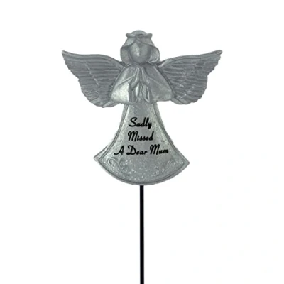 Image of Sadly Missed Mum Silver Guardian Angel Memorial Tribute Stick Graveside Plaque Ornament