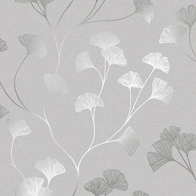 Image of SOPHIE LAURENCE Glistening Ginkgo Floral Grey Rosegold Metallic Shimmer Effect Wallpaper Thick Heavy Duty Solid Textured Designer Flower