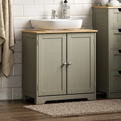 Image of Bath Vida Priano Under Sink Bathroom Cabinet Floor Standing Storage Cupboard Basin Unit, Grey &amp; Oak