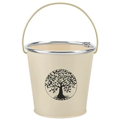 Image of Quickdraw Small Round Bucket Plant Pots Tree of Life Indoor &amp; Outdoor Planters for Flowers and Herbs (Cream)