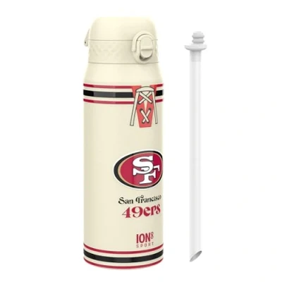 Image of Ion8 NFL 49ers Sports Thermal water Bottle with Removable Straw, 750ml/24oz, Leak proof Vacuum Insulated Drinking Bottle, Easy to Open, Secure Lock, Dishwasher Safe, Flip Cover, Metal