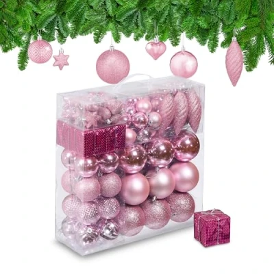 Image of Relaxdays Christmas Bauble Set of 110, Pink, 9 x 8 cm
