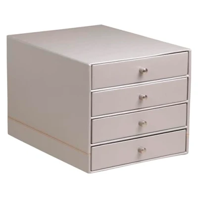 Image of RHODIA 318861C Silver 4 Drawer File Organizer 24.8 x 32.7 22.8 cm Orange Saddle Stitching Faux Leather Exterior Rhodiarama Home Office Collection Organization &amp; Designer Storage