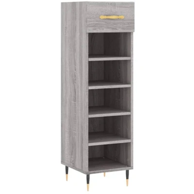 Image of vidaXL Grey Sonoma Shoe Cabinet with Iron Legs Engineered Wood Construction, 1 Drawer &amp; 5 Open Compartments for Storage Elegant Furniture Living Room, Hallway and Bedroom