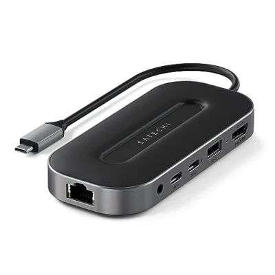 Image of SATECHI USB4 6 in 1 Multiport Adapter USB C PD Charging, 8K HDMI, A &amp; Data Port, 3.5mm Audio Jack, Ethernet Port Compatible with M2 M1 MacBook, 2021 iPad Pro, Mac Mini M1, iMac