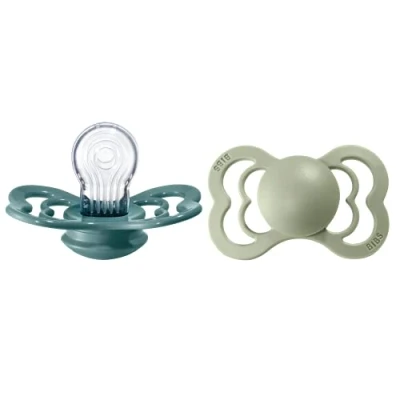 Image of BIBS Supreme Soother 2 Pack, BPA Free Dummy Pacifier, Symmetrical Nipple. Silicone, Size (6 18 Months), Island Sea/Sage