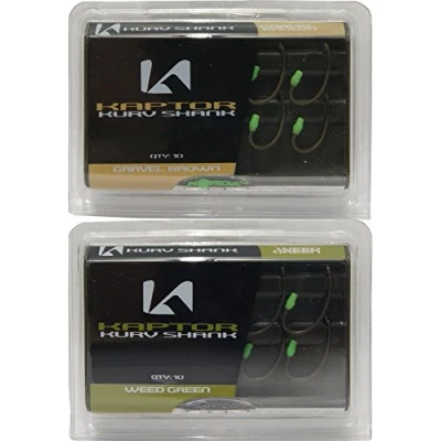 Image of Korda Kaptor Kurv shank carp hooks, fishing, lake, mounting, Green, 10