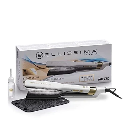 Image of Bellissima Hair Straighter Steam Elixir Ceramic Plates Coated with Argan Oil for Sleek &amp; Smooth Glide, Therapy Hydration, Quick Heat Up, 170C 200C Adjustable Temperatures, All Types