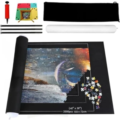 Image of BangShou Jigsaw Mat, Puzzle Roll Portable Jigroll up to 2000 Pieces Board, Foldable Saver Storage Felt Pad with inflatable Pump