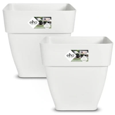 Image of Gardebruk® 2x Vibia Campana Square Flower Pots Sustainable Recycled Plastic Planter Box Plant Pot Frostproof Suitable for Indoor or Outdoor Use 36x35cm White
