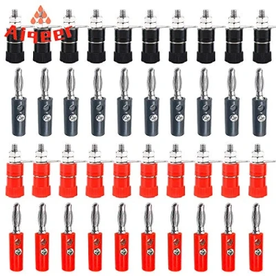 Image of Aiqeer 20 Pairs 4 mm Banana Plug Socket Connector Set, Nickel Plated and Binding Post Terminal Kit, for Speaker, Audio/Video Receiver (Red, Black)