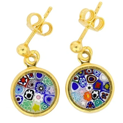 Image of GlassOfVenice Murano Glass Millefiori Earrings In Gold Plated Frame Multicolor
