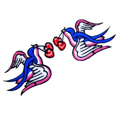 Image of Pair Tattoo Swallows &amp; Cherry Iron/Sew on Embroidered Patch