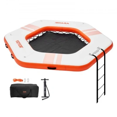 Image of VEVOR Inflatable Floating Dock, ø8.5FT Dock Platform with ø5FT Trampoline Mesh Pool, Non Slip Water Mat Portable Bag &amp; Detachable Ladder for Pool Beach Relaxation