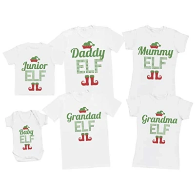 Image of The Gift Project Family Elf Matching Christmas Tops White T Shirts Create Your Set, S