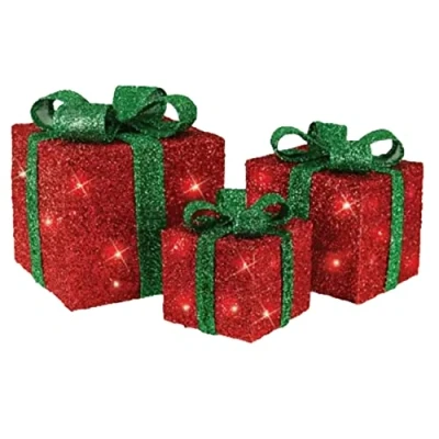 Image of EPISENT 3 Light Up Christmas Parcels Decorative Pre Lit LED Boxes Super Bright Decor Piece Set of Contains 55 Battery Operated (Red &amp; Green)