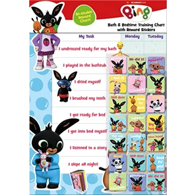 Image of Paper Projects 01.70.30.015 CBeebies Bing Splashy Bath and Bedtime Reward/Includes 56 Sparkly Stickers/Colourful Chart is Wipe Clean, Blue, 29.7cm x 42cm