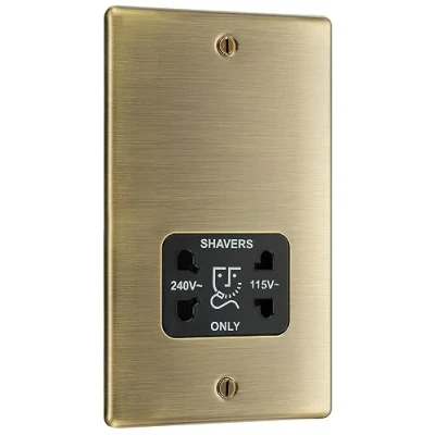 Image of BG Electrical 115 and 240 Volts Dual Voltage Shaver Socket, Antique Brass with Black Insert