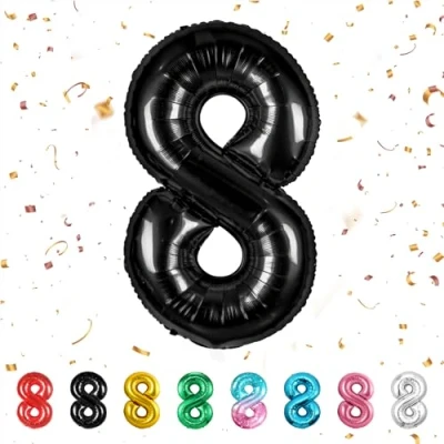 Image of Number Balloons 8,Black 8 Balloon 40 Inch Giant Helium Foil for Boys Girls Party Decor Birthday Anniversary Graduation Decorations Supplies