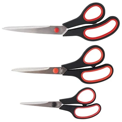 Image of D.RECT SG Mix 160 mm/210 mm/250 mm Stainless Steel Cutting Scissors for Paper and Tapes Rubber Handle, School Use in Home Office Pack of 3 160mm/210mm/250mm, 800007