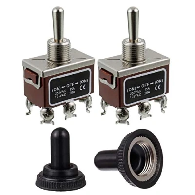 Image of BOJACK RT1322FS Toggle Switch 125V 20A Momentary Automatic reset Switches 250V 15A DPDT ON OFF 6 terminal pin Rocker with Metal Waterproof Cap (Pack of 2 pcs)