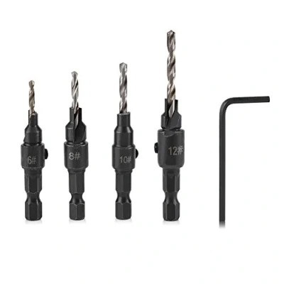 Image of Bosch Countersink Drill Bit, 4 Pieces Hex Shank HSS Bits Set Screw Reaming #6#10#13#16 Bit for Woodworking Tool