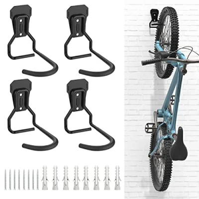 Image of Housolution Bike Hanger Rack, [4 Pack] Heavy Duty Hooks Wall Mount Rack Holder, Bicycle Storage Vertical Stand for Garage, Black