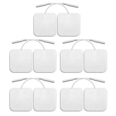 Image of 10Pcs Reusable Large Electrode Pads for TENS Unit Replacement Machine 2mm PIN Connector 5x10cm Self Adhesive Electrodes Electrotherapy (5x5cm/2x2inch)