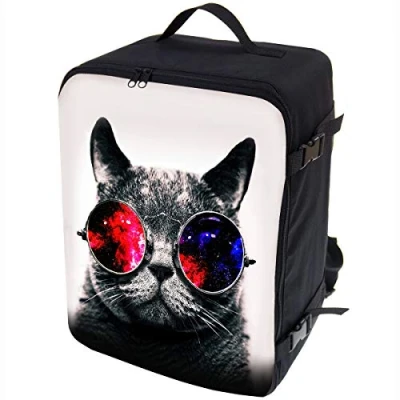 Image of Ferocity Multifunctional Carry On Travel Backpack baggage Cabin Flight Weekend Bag Hand Luggage Size 40x30x20cm Galaxy Sunglasses Cat [102]