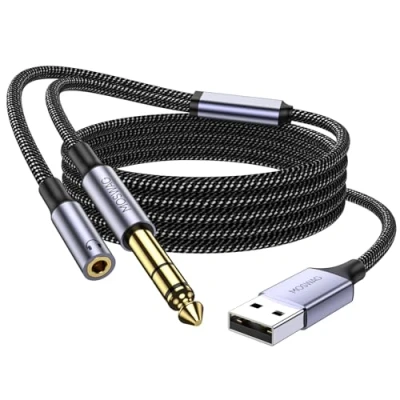 Image of MOSWAG USB to 1/4 inch Audio Cable Guitar Bass Professional Instrument Recording for Instrumental Recordings, Singing, etc