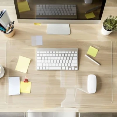 Image of Clear Desk Mat, Non Slip PVC Protector Mat with Round Edge, Heat Resistant &amp; Waterproof Pad Table for Home and Office, Clear, 60x35cm (2x1.15ft)