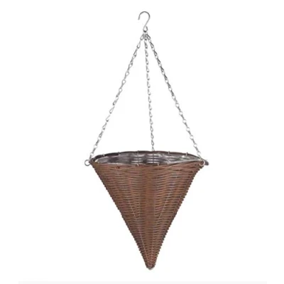 Image of Garden Mile® Rattan Effect Hanging Baskets for Floral Decorative Outdoor or Indoor Planter (Chestnut Cone)