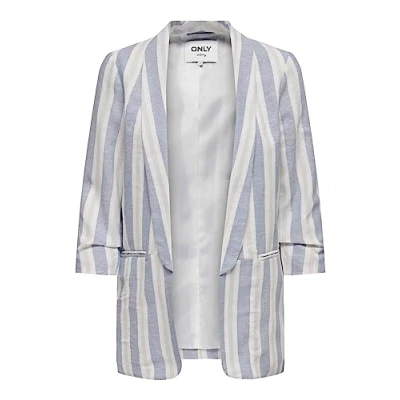 Image of Bestseller A/S Women&#039;s Onlelly Caro 3/4 Linen Blazer TLR Noos, English Manor/Stripes: Cloud Dancer &amp; Grey Violet, 18