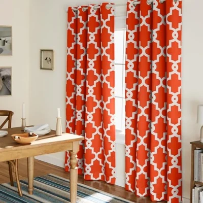 Image of Exclusive Home Curtains Ironwork Woven Blackout Grommet Top Panel Pair, Mecca Orange, 52x96, 2 Piece