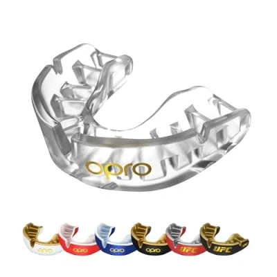 Image of OPRO Gold Level Mouth Guard Mouldable Gum Shield With Superior Comfort, Fit, And Multi Layer Protection for Boxing, Rugby, Ice Hockey, MMA, Lacrosse, &amp; UFC Includes Case (Clear, Youth)