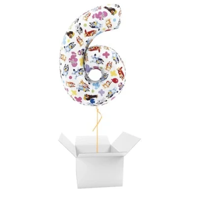 Image of Bluey Number 6 Giant Foil Helium Balloon Inflated in a Box