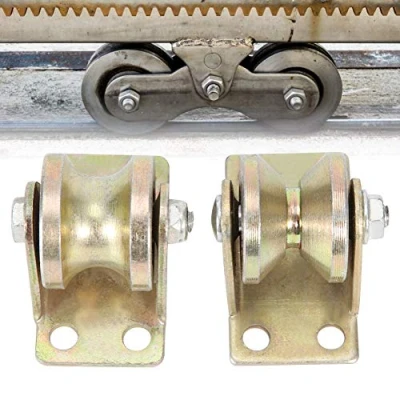 Image of 2 Pcs 32mm Steel Sliding Gate Roller V Shaped Wheel Track Rail Door with Bracket