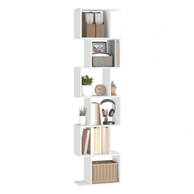 Image of VASAGLE Bookshelf, 6 Tier Bookcase, 24 x 40 191 cm, Room Divider, Cube Display Shelf, Freestanding Storage for Living room, Bedroom, Office, Matte White LBC461W01