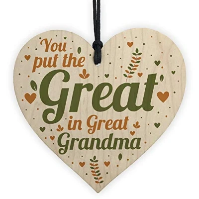 Image of RED OCEAN Great Grandma Birthday Christmas Card Gifts Wooden Heart Gift From Grandchildren THANK YOU