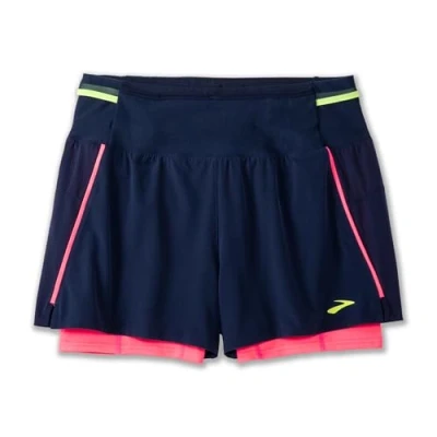 Image of BROOKS 221656439 High Point 3&quot; 2 in 1 Short 2.0 Shorts Women&#039;s Navy/Neo Pink Size 35