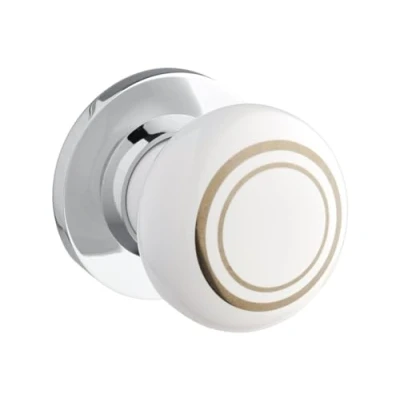Image of Designer Levers Ceramic Round Door Knob Polished Chrome 1 Pair Fixings Included 60mm Diameter Interior Use